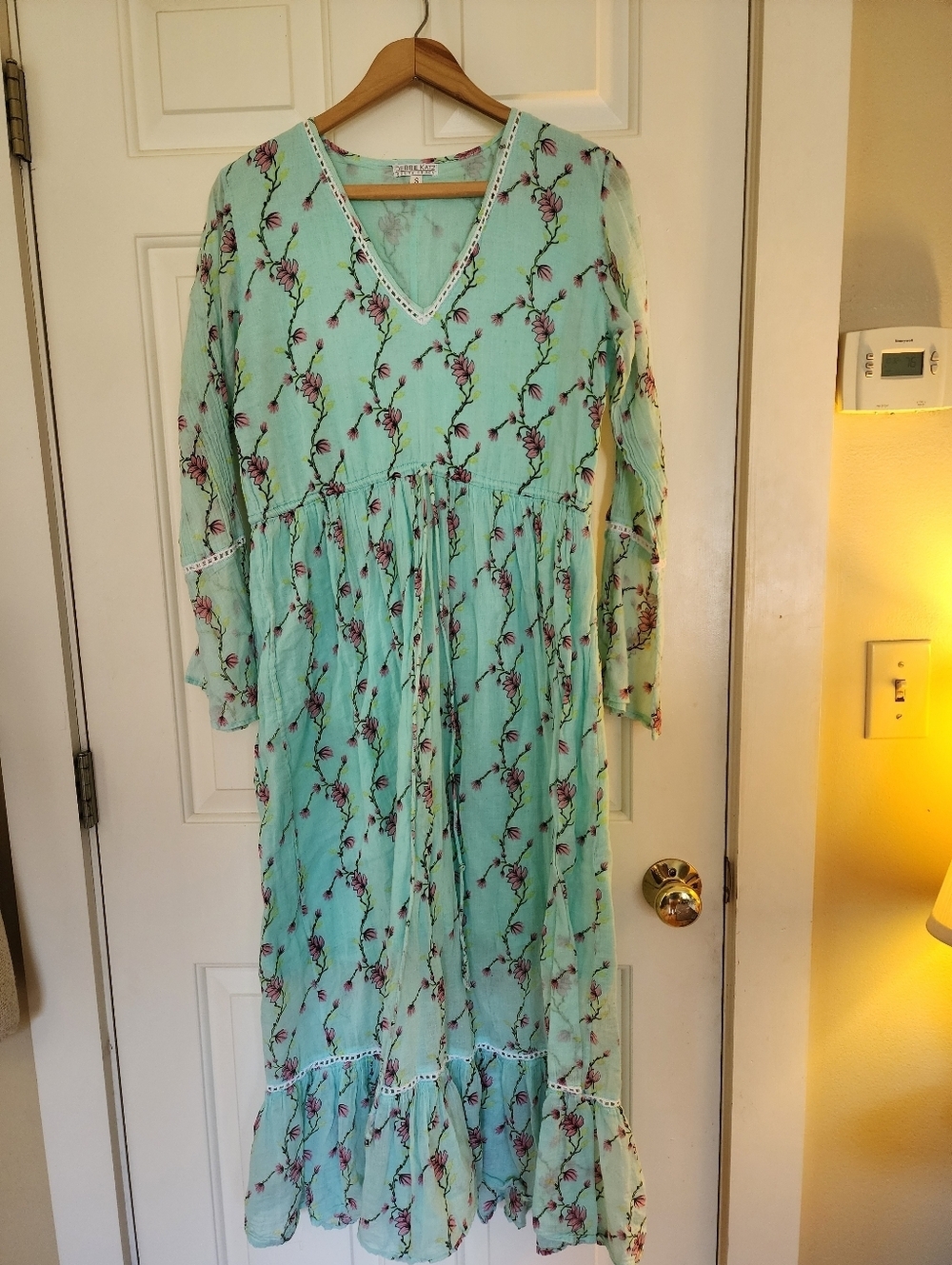 Debbie Katz South Beach Maxi Green & Pink Floral Dress Romantic Resort Size S